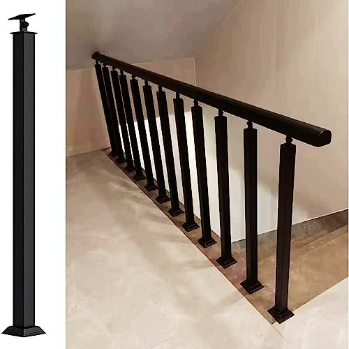 Ringhiera quadrata in ferro nero con staffe regolabili a 270°, balaustre quadrate moderne per scale, terrazza, balcone e uso interno, design elegante