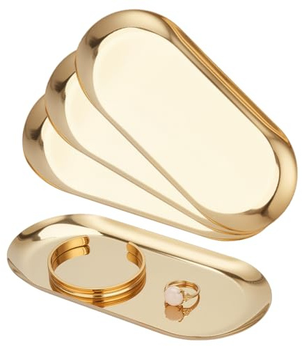 nbeads 4 Pcs Plateau à Bijoux en Acier Inoxydable 304, 17.5cm Plateau de Service Doré Plateau Décoratif pour Présentoir de Bijoux Petit Plateau pour Serviettes et Bagues Ovale