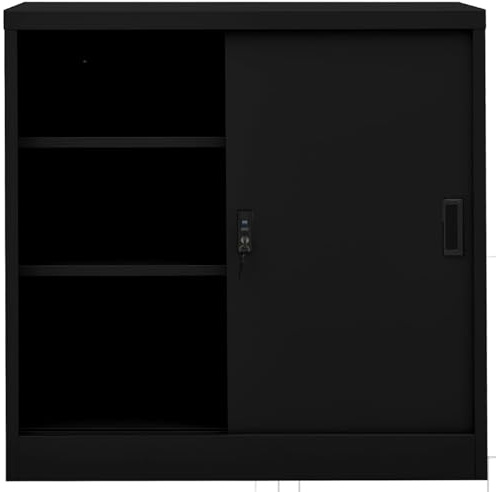Vopese Stahl Aktenschrank mit Schiebetür, 2 Einlegeböden, Schwarz, 90x40x90 cm, 60 kg Tragfähigkeit Model335952