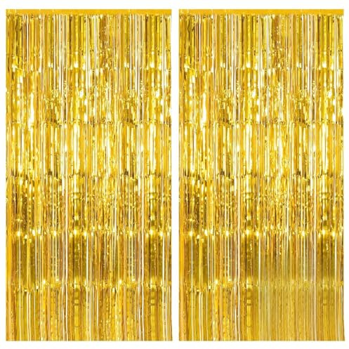RoadLoo Lametta Vorhang, 2 Stück Luftschlangen Dekoration Gold Luftschlangen Party Vorhänge Party Hintergrund Glitzervorhang für Abschlussfeier Geburtstag Verlobung Weihnachtsfeier (Gold)
