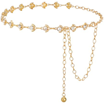 LEACOOLKEY Women Gold Metal Concho Chain Belt Western Cowgirl Country Boho Waist Belt for Dress Jeans