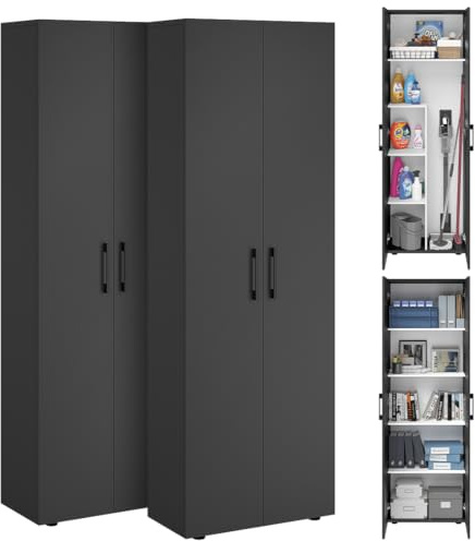 Bellamio Apol Schrank 2er Set 60 cm, Aktenschrank & Besenschrank, Anthrazit | Mehrzweckschrank Set, Vorratsschrank mit Staubsaugerfach, Haushaltsschrank 60 cm breit, Allzweckschrank, Schrankset, Stauraum