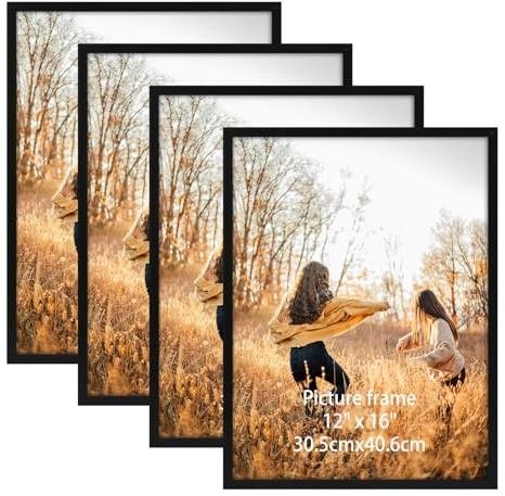Giftgarden 4er-Set 30x40 CM Schwarz Bilderrahmen für die Wand | PVC-Rahmen inkl. Passepartout, bis 30,5x40,6 CM ohne Passepartout, Wand-Galerie-Set