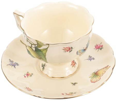 VALICLUD Tazze da Tè in Ceramica Vintage con Piattini Resistente e Antideformazione per Tè Pomeridiano Francese e Inglese Design Elegante con Motivo e Farfalla