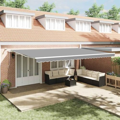 QJBSAVVA Markise 6x3,5 m Weiß Metall Gestell Manuell & Fernbedienung UV-Schutz Stoff Gelenkarmmarkise für Garten Terrasse Balkon Modernes Design Breite Beschattung