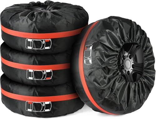 Reifentaschen Set, 4 Stück 13-18 Zoll Reifenaufbewahrung Waterproof Staubdicht Reifenbezug mit Tragegriff, Reifenschutzhülle für Sauberer Transport und Lagerung Schwarz Durchmesser 66 cm (13-18 Zoll)