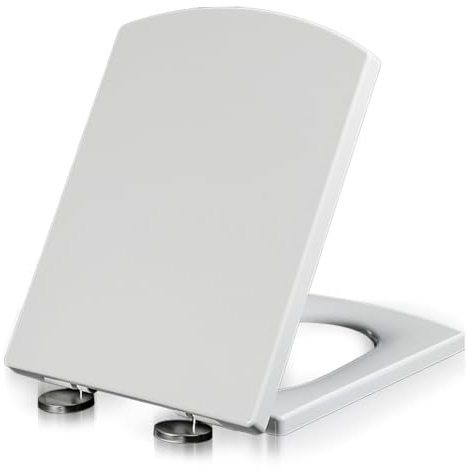 Siège de toilette carré, siège de toilette à fermeture douce, plastique carré avec charnières à dégagement rapide, longueur réglable, couvercle salle bain facile nettoyer, couvercle