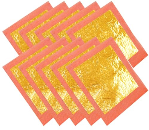 TOVINANNA 10 Fogli Lamina d'oro Decorativa 24k 4,33x4,33 Cm per Decorazioni Fai da Te, Arredamento e Manicure, Materiale per Artigianato Creativo in Lamina d'oro per Progetti Artistici