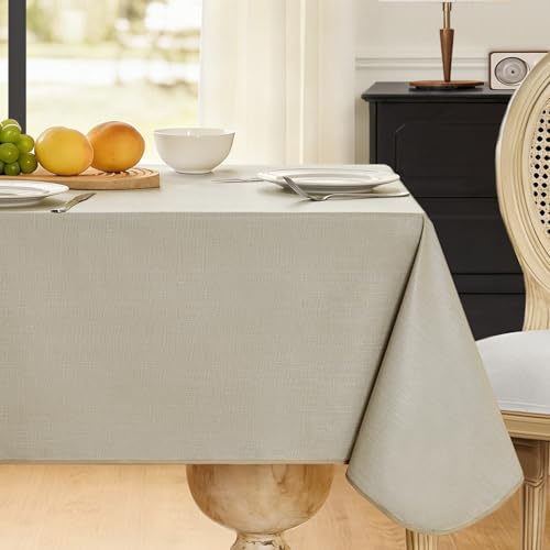 FIBORIA Wachstuchtischdecke Outdoor 140x180 eckig mit Saum Leinenoptik PVC Tischdecken Wasserdicht Gartentischdecke wetterfest Table Cloth für Geburtstag,Party,Hochzeiten,Weihnachten,naturlinen Beige