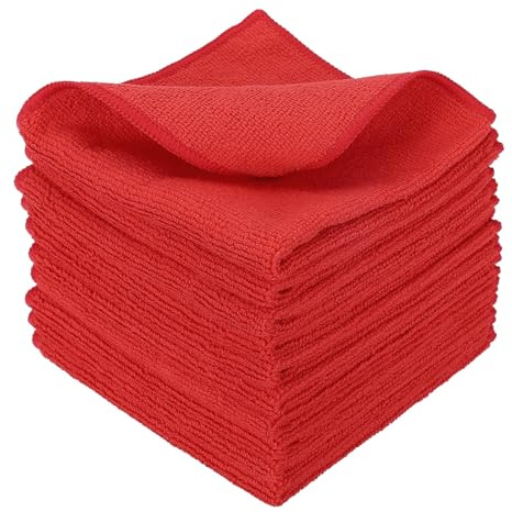 sourcing map 10 Pcs Microfiber Cleaning Cloth, Kitchen Towels Reusable Microfiber Towels Highly Absorbent for Household Cleaning Supplies, Kitchen, Bathroom, Red(Square), 11.8 X11.8