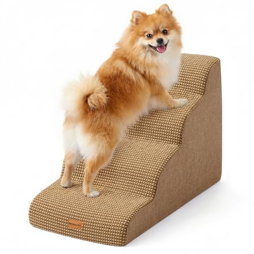 Gardner Pet Escalera para Perros Grade 47cm Alto,4 Escalones-Marrón | Espuma de Alta Densidad, Funda Extraíble, Antideslizante, Facilita Acceso a Sofás y Camas
