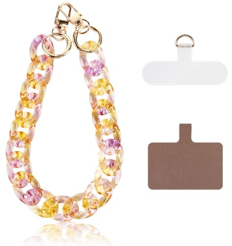 Kilbnom Cordon Telephone Portable Universelle avec 2 Patchs,Bijoux Dragonne de Telephone Bracelet de Téléphone Portable Acrylique Chaine Charm,Compatibles avec des Smartphones