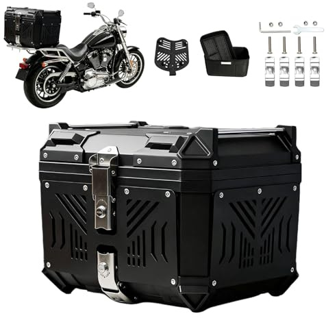 45L Motorrad Topcase wasserdicht mit Sicherheitsschloss, Aluminiumlegierung Motorradkoffer mit Kohlenstoffstahl-Bodenplatte & Diebstahlsicherung mit Federverriegelung, 40*33*33cm für Helm & Zubehör