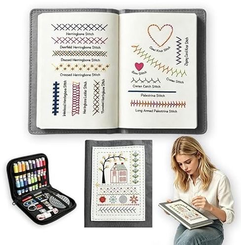 NICEIN Embroidery Stitch Book - Stickbuch zum selber sticken mit Stichanleitung, Erwachsene Anfänger Stickset, Stickerei Stickpackung, Punch Needle Kit, Stickgarn Set