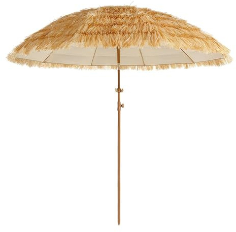 Generico Ombrellone da Spiaggia in Paglia 10 Stecche con Alzata A Manovella UPF 50+ per Bar Esterno Patio Palapa Tropicale Giardino Piscina Colore Naturale(2.0m/6.5ft)