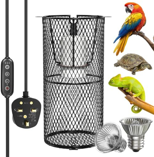 Reptile Heat Lamp Holder with Guard,E27 Ceramic Heat Emitter Lamp Holder | With 50W UVA UVB Heat Bulbs,Ceramic Heat Emitter Lamp, E27 Mesh Cage Reptile Protection Lampshades for Lizard Snake Chick