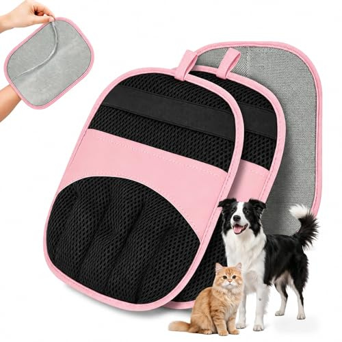 Admygo 2PCS Pet Hair Removal Gloves, Electrostatic Magic Brush Gloves Pet Hair for Dogs and Cats, Washable Deshedding & Furniture Cleaning Tool, Fur Remover for Furniture, Clothes, Car Seats (Pink)