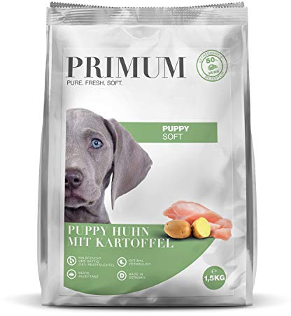 PRIMUM – Soft Puppy | Halbfeuchtes Hundefutter mit frischem Fleisch und Superfoods für heranwachsende Hunde. Getreidefreies Alleinfutter ohne Zusatzstoffe im Beutel | 1,5kg Huhn mit Kartoffel