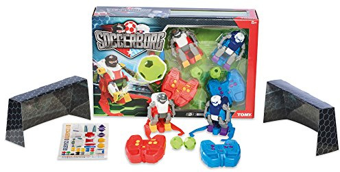 Tomy Soccerborg Robot de Juguete para niños – Robot de Juguete teledirigido a Partir de 6 años – Dos Robots de fútbol con porterías, Bolas y Pegatinas para personalización