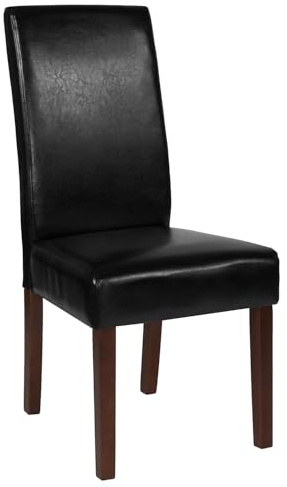 Flash Furniture Greenwich Series Black LeatherSoft Upholstered Panel Back Mid-Century Parsons Dining Chair
