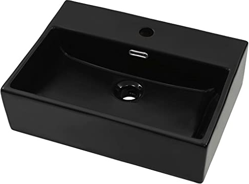 vidaXL Waschbecken mit Hahnloch Keramik Schwarz 51,5 x 38,5 x 15 cm