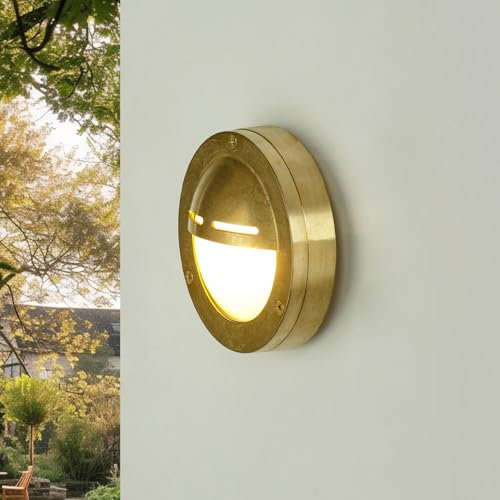 Licht-Erlebnisse Außenleuchte Wand AGIA aus Echt-Messing wertig & Glas IP64 wetterfest G9 wechselbar Hof Garten Hauswand Wandlampe Wandleuchte Schiffslampe maritim