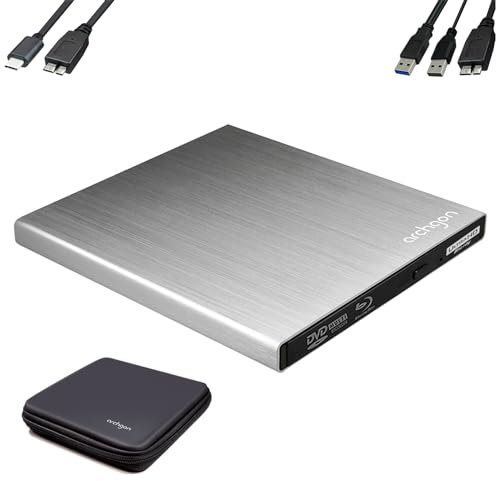 Archgon Star UHD Esterno Lettore 4K-Ultra HD BD Player, Masterizzatore Blu-ray BDXL Burner per PC USB 3.0 USB-C, M-Disc, Cassetto per il caricamento del disco, Box di protezione, Alluminio Argento
