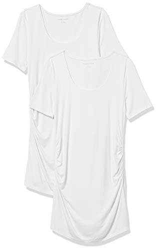 Amazon Essentials Camiseta de Cuello Redondo Fruncido de Manga Corta de Maternidad Mujer, Pack de 2, Blanco, M