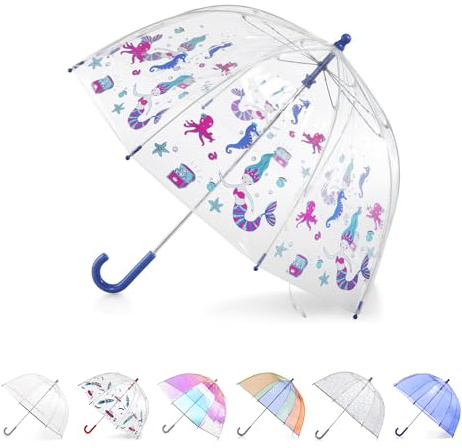 Totes Kids Clear Bubble Umbrella with Dome Canopy, 38 Canopy, Wind and Rain Protection, Ocean Princess