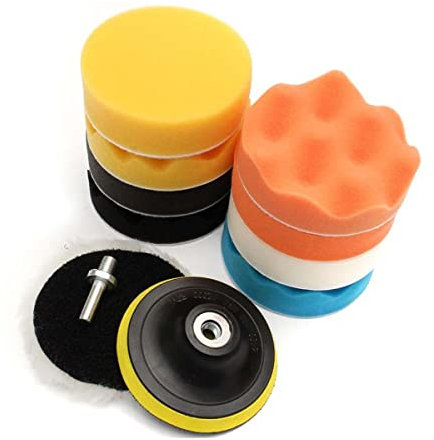 Esponja Pulir para Coche, Almohadillas de Pulido,Adaptador de Taladro y Almohadillas de Cera de Lana,11 pcs-80 mm/3 Inch