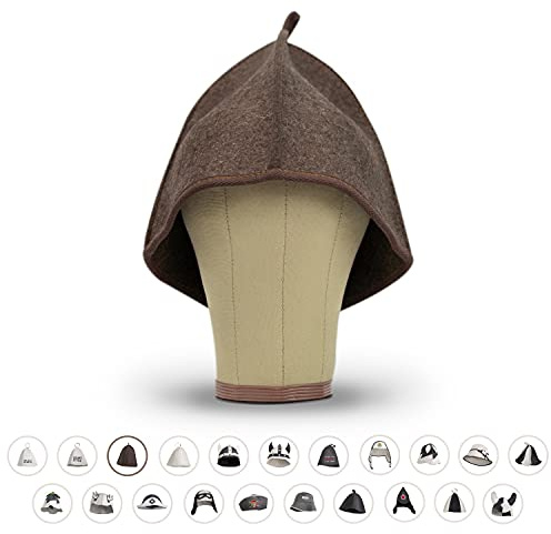 LoWell® Chapeau de sauna - En feutre pour homme et femme avec guide de sauna - Accessoire de sauna idéal pour une expérience de bien-être unique - Couleur marron - Taille petit - Bonnet de sauna