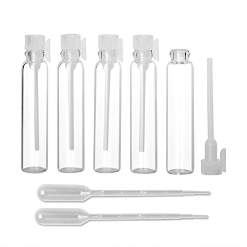 Enslz 100 mini muestras de botellas de perfume de aceite de viaje con gota y viales, botella de muestra vacía para aceites esenciales, aromaterapia... (1 ml)