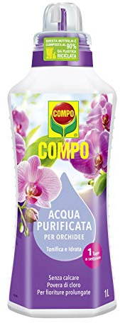 COMPO, Acqua purificata per Orchidee, Senza calcare e povera di cloro, Per fioriture più intense e durature, 1 Litro