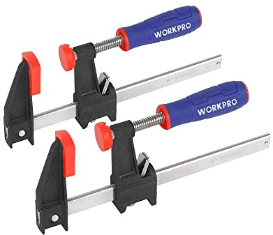 WORKPRO 6-Inch Steel Bar Clamps Set, 2-pack Quick-Release Clutch Style Bar Clamps with 2-1/2 Throat, Micro-Adjustment Handle and 600 lbs Load Limit, Steel F Clamp for Woodworking, Metalworking, DIY