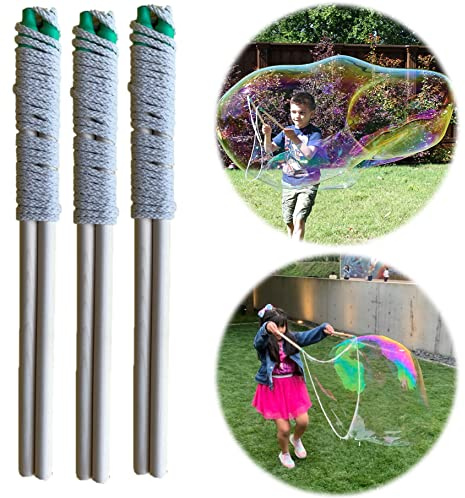 Bubbleventi Giant Bubble Wands | 3-Pack of Wooden Wands | Made in USA | Perfect for Kids | Use at Birthdays and for STEM/Family Fun