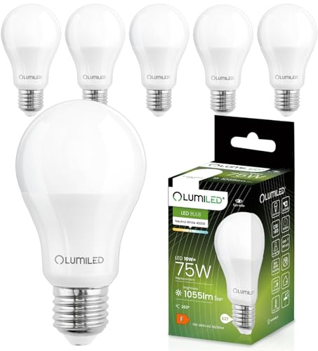 Lumiled A60 E27 LED Lampen 13W (ersetzt 100W) 1521 Lumen Leuchtmittel, 4000K Neutralweiß Birnen Lampen, Nicht Dimmbar, 260° Grad Strahlwinkel Glühbirne 6er-Pack Energiesparlampe Tropfen