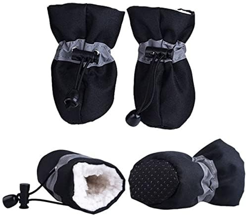 XiXiRan Hundskor, 4 stycken, halkfria tasskydd för hundar, vattentäta, med reflexremmar, perfekt på vintern, mjuk sula, lämpliga för små hundar, svarta