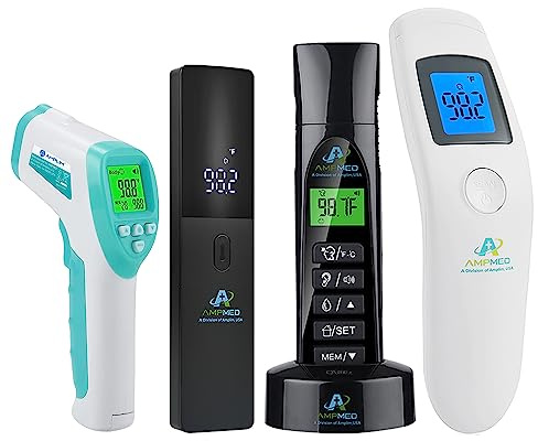 Amplim 4-Pack Hospital & Medical Grade Non Contact Digital Infrared Forehead Thermometer for Babies, Kids, and Adults.