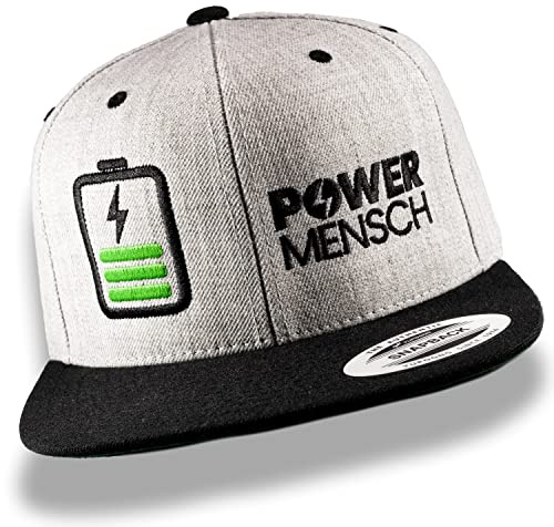 Ride with Style! POWERMENSCH Snapback Cap grau schwarz | Basecap Baseball in Top Qualität | universell größenverstellbar in Unisex One Size | Rennrad Mountainbike Gravel | positiv Vibes