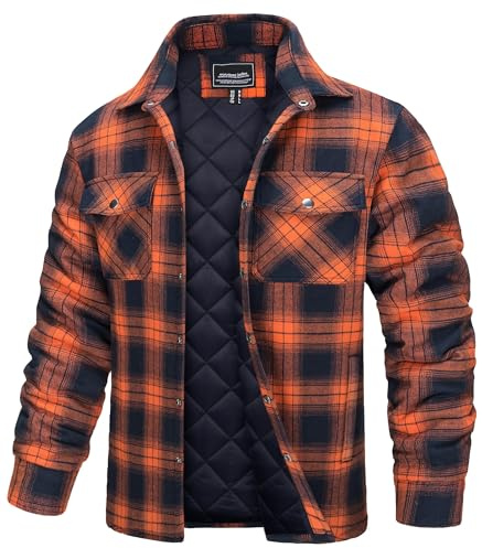 TACVASEN Chemises de Bûcheron Matelassées Travail Rembourrée Décontractée pour Homme Veste en Flanelle a Carreaux Orange,XL