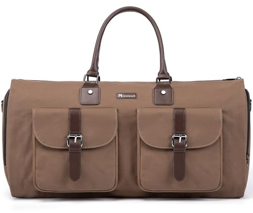 Modoker Wandelbarer Kleidersack mit Schultergurt, Handgepäck aus Segeltuch für Männer und Frauen – 2-in-1 hängender Koffer, Anzug für Übernachtungen, Wochenend-Reisetasche, braun