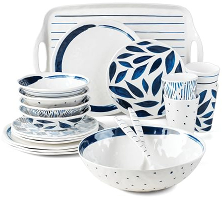 Lenox Blue Bay - Vajilla de melamina de 20 piezas, 10.89, multicolor