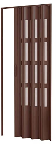Porte accordéons pliante intérieur en kit avec verre en PVC Noyer 82x220 cm mod. Sonia