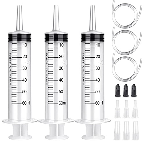 Spritze 50ml (60ml) Set 3 Stück Spritze mit Schlauch Spritzen 60ml | wiederverwendbare ohne Nadel brusternährungsset für wissenschaftliche Labore, Gartenbewässerung, Industrie