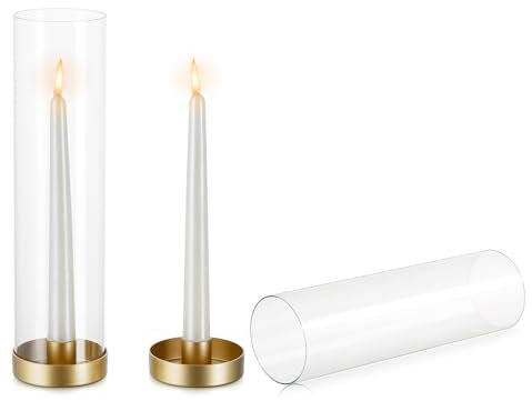 NUPTIO Glaszylinder für Kerzen Kerzenhalter Gold: 30cm Satz Von 2 Klarglas Metall Kerzenständer Stabkerzen Stabkerzenhalter Groß Bodenlosen Zylinder Schatten Hochzeit Party Tisch Tafelaufsatz Dekor