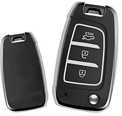 KUNIO Schlüsselhülle Passt für Hyundai Kona i30 Tucson NX4 2019 2020 2021 2022 2018 2017 2016 Schutzhülle TPU Autoschlüssel Schutz Klappschlüssel Cover 3 Tasten B Schwarz