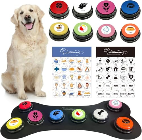 BUYVIKAY Satz von 8 Farben Hundeknöpfe,Hunde Button,Haustierknöpfe für die Kommunikation, beschreibbare Knöpfe, enthält Pads, 50 Aufkleber Hundetrainingskit,um Ihrem Hund das Sprechen beizubringen