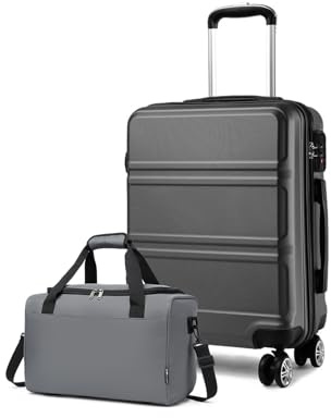KONO Mittelgroß Reisekoffer Set Gepäcksets 2 Teilig, 65cm Mitte Trolley Koffer mit Ryanair Reisetasche 40x20x25cm (65CM Koffer mit Tasche, Schwarz)