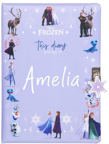 Disney Frozen Personalisiertes geheimes Tagebuch für Mädchen – Anna & Elsa Tagebuch mit Vorhängeschloss Notizbuch für Mädchen individuelles Geschenk für Mädchen – Lila