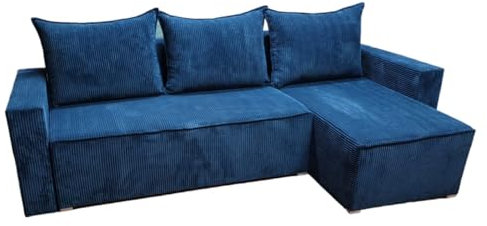 Verona Idee Ecksofa Agnes mit Schalffunktion -Cord- Sofa zum Entspannen Bettsofa Moderne Stil - Ideal für gesellige Zusammenkünfte Ottomane Links-Rechts - BLAU